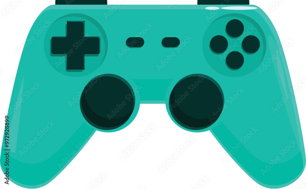 Poster turquoise gamepad controller with analog sticks and various buttons for intense gaming sessions