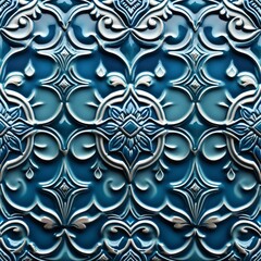 Obraz premium Close-up shot of a blue wall with decorative designs, useful for backgrounds and design inspiration