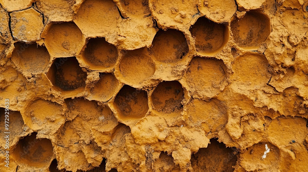 Poster Close-up of a Honeycomb-like Structure with Irregular Shapes and a Rough Texture