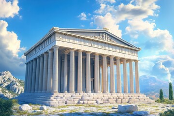 Fototapeta premium The Vintage Greek Roman temple timeless style beauty and graceful columns inspire artists and reflect a universal pursuit of elegance.