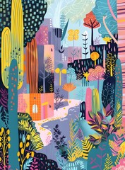 Abstract Colorful Forest Illustration