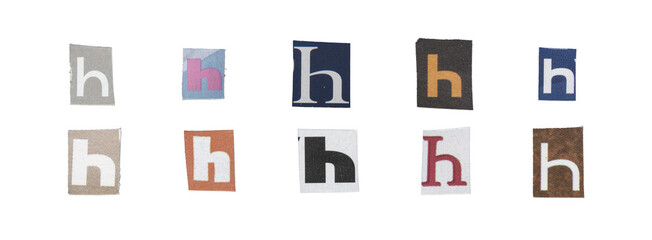 Set of isolated cut-out letter “H” from magazines on a transparent background, retro y2k style
