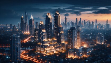 city skyline at night