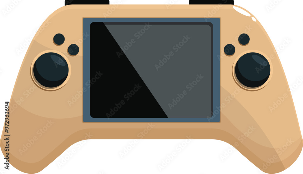 Poster modern portable gaming console with a large screen displaying an empty interface is waiting for the 