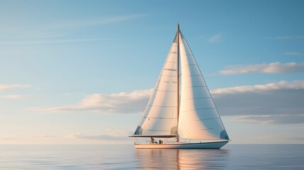 Fototapeta premium Sailing yacht in the sea at sunset.