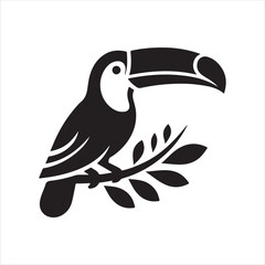 Obraz premium Sleek Toucan Bird Silhouette Logo Clipart in Black on White Background