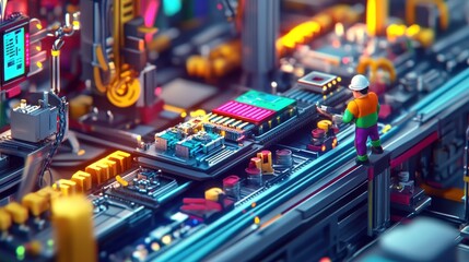 Obraz premium Tiny Worker in a Giant Machine