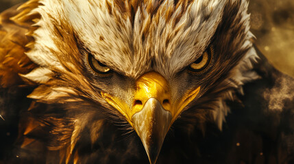 Close-up of an eagle's fierce gaze during the festival, powerful and intense, feathers ruffling in...