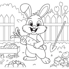 Vector bunny coloring page line art design with white background