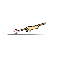 hand holding the stick pokes the billiard ball vector illustration