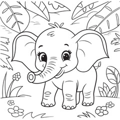 Vector  elephant line art coloring page  