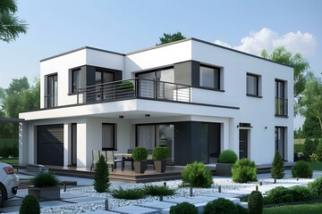 Modern Two Story House Exterior Design with Balcony