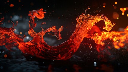 Dynamic splash of vibrant red liquid against a dark background showcasing intricate patterns and lively movement