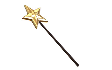 Golden Magic wand with Star 3d Rendering