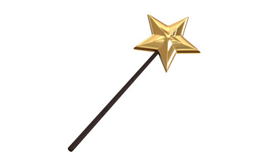 Golden Magic wand with Star 3d Rendering