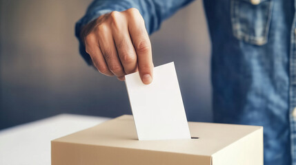 A person is putting a white card into a box