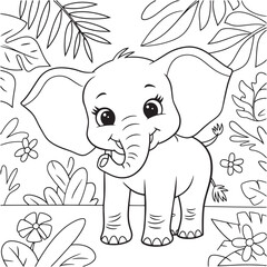 Vector  elephant line art coloring page  