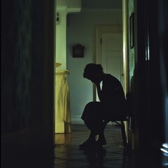 Woman in a Dark Hallway Sitting on a Chair Reflecting on Life Choices