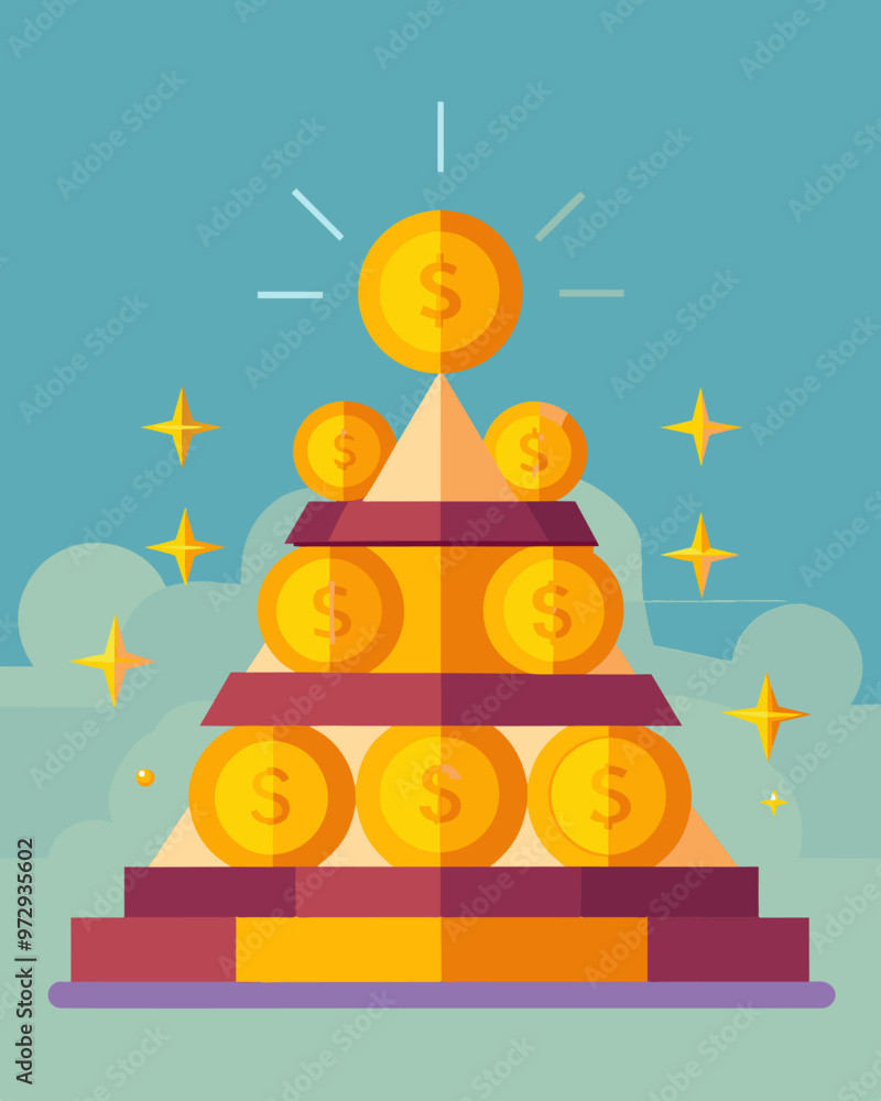 Poster a pyramid of gleaming coins a reflection of the solidity and strength of a wellmanaged budget.. vect