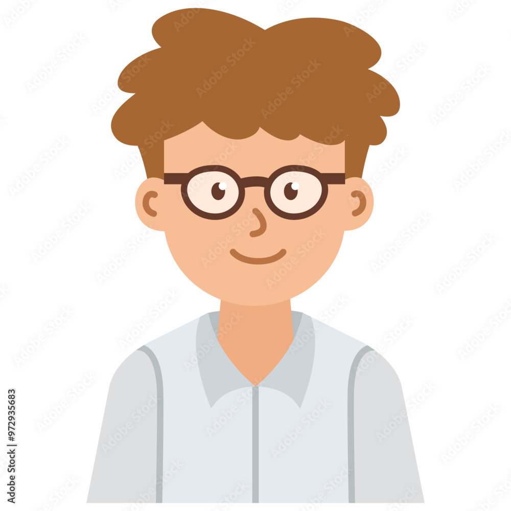 Sticker cartoon scientist with glasses