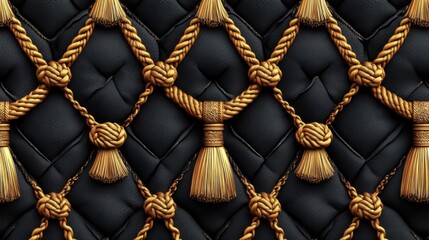 Golden chain pattern featuring belts, ropes, and tassels in a seamless design.