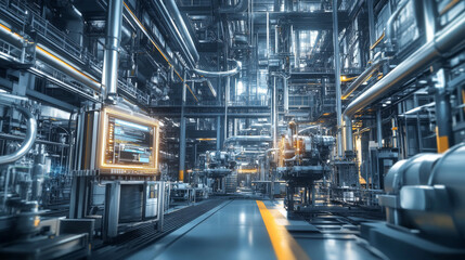 Fototapeta premium High-tech industrial plant with robotics and computerized control systems