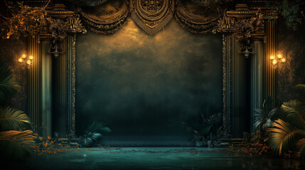 Phot backdrop in a royal green with royal curtains