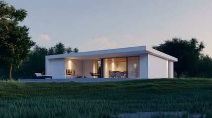 Minimalist White House with Pool and Grass