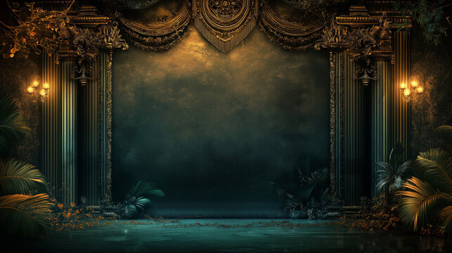 Phot backdrop in a royal green with royal curtains