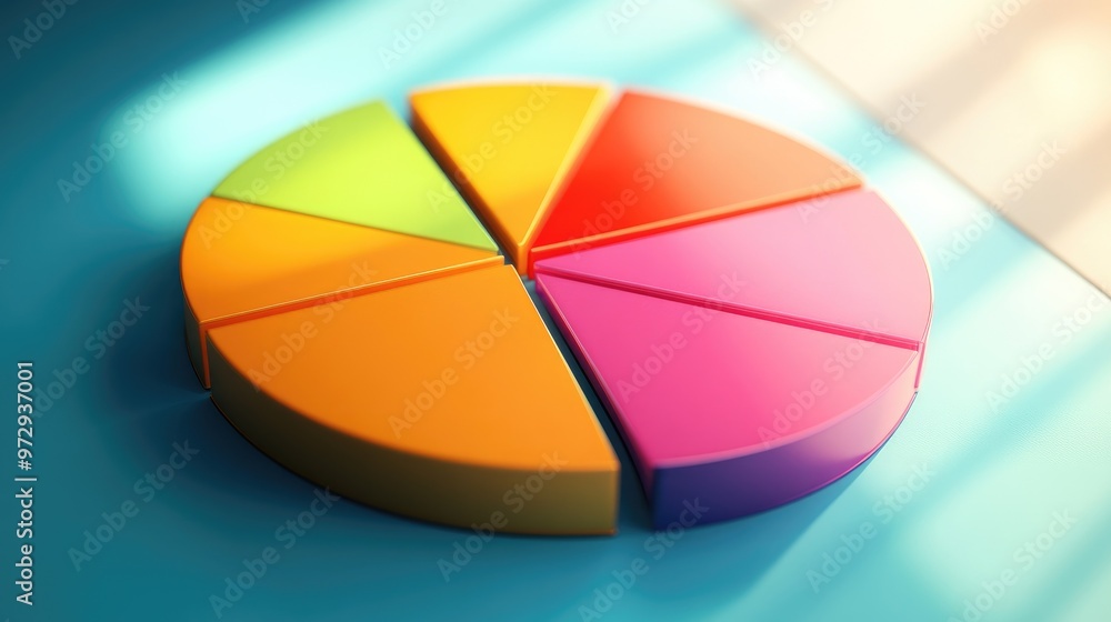 Aufkleber a detailed shot of a 3d pie chart with labeled segments and a shadow effect, creating a visually app