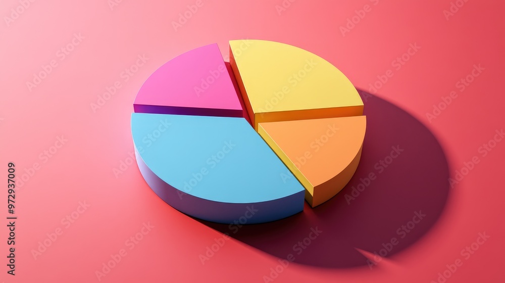 Poster a detailed shot of a 3d pie chart with labeled segments and a shadow effect, creating a visually app