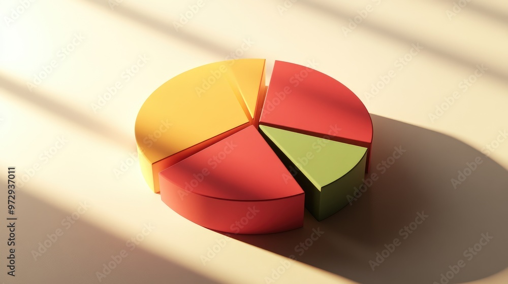 Poster a detailed shot of a 3d pie chart with labeled segments and a shadow effect, creating a visually app