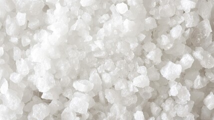 Fototapeta premium Crystal sea salt presented as a background, featuring white marine rock salt viewed from the top.