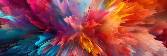 Obraz premium Vibrant explosion of colorful abstract art with dynamic brush strokes banner