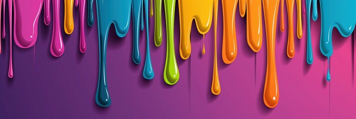 Vibrant colorful paint drips on gradient background banner