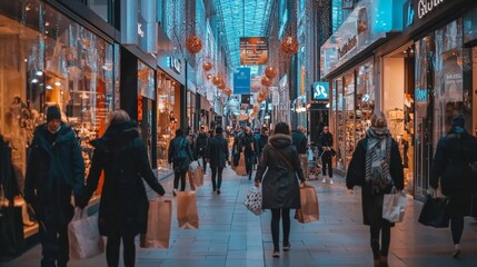 Obraz premium city street with people shopping, black Friday concept