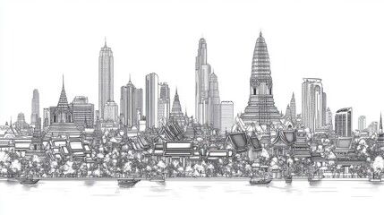 Fototapeta premium A line art vector illustration of Bangkok.