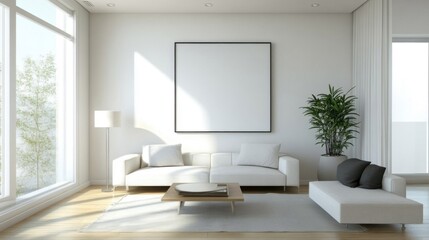 Fototapeta premium minimal interior living room with artwork framed.