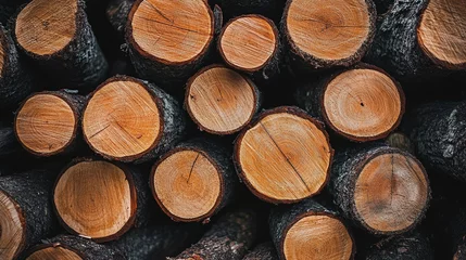 Gordijnen outdoor scene featuring a pile of cut wood, perfect for firewood storage and demonstrating sustainable logging practices © CinimaticWorks
