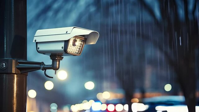 Road traffic control IP CCTV surveillance camera for recording on the road for safety and traffic violations. Security, private territory, property control. Modern technology concept