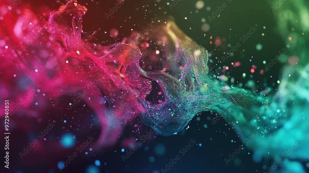Poster Colorful abstract waves of light create a mesmerizing visual experience in the dark background during a digital art showcase
