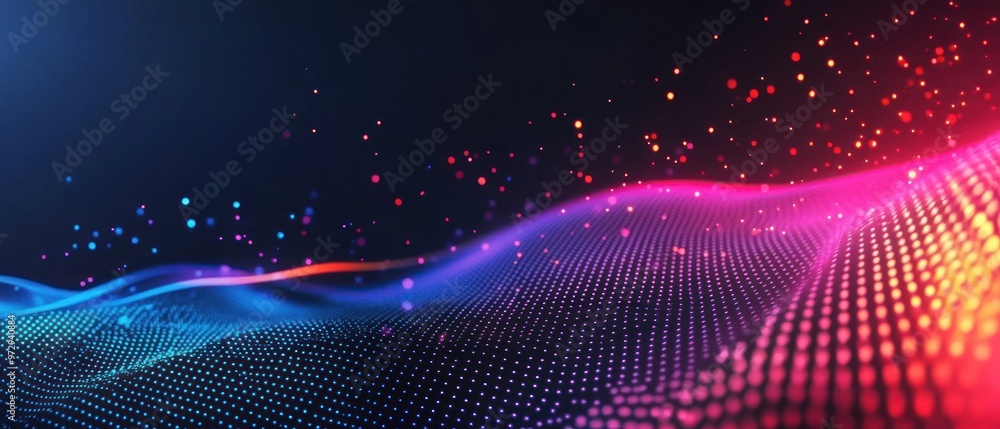 Poster futuristic abstract graphics particles graphics digital wave formation background wallpaper ai gener
