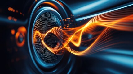 A dynamic image of a car speaker with sound waves or vibrations illustrated around it, conveying the power and clarity of the audio system.