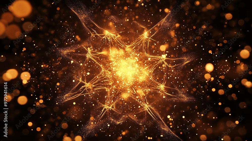 Poster golden particles swirl around a luminous core, creating a mesmerizing display of light and texture i