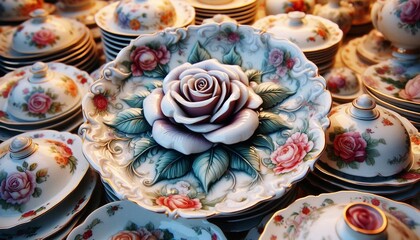 Töpferwaren mit Rosenmuster