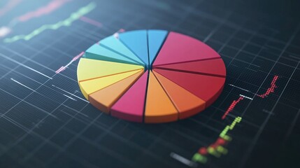 Obraz premium A dynamic shot of a 3D pie chart with animated segments, showing real-time changes in data distribution and interactive features for data exploration.