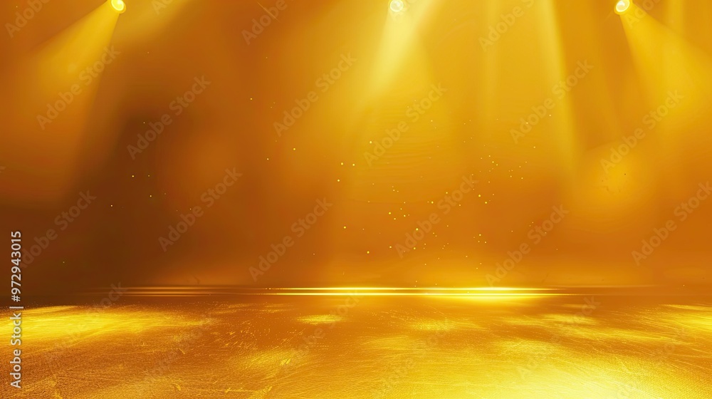 Poster a vibrant stage illuminated with golden lights, creating a warm and inviting atmosphere for performa