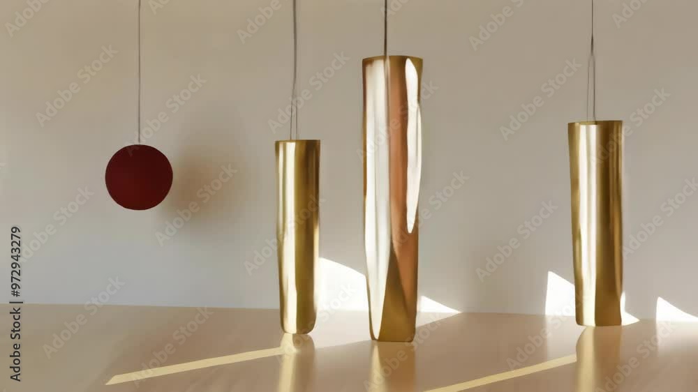 Poster minimalistic composition with geometric hanging objects