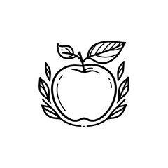 Apple Black Vector Line Art Design with two Leaves Branch 