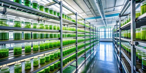 Fototapeta premium Algae farms in a modern high tech lab producing biofuel as a sustainable energy source, algae, farm, high tech, lab